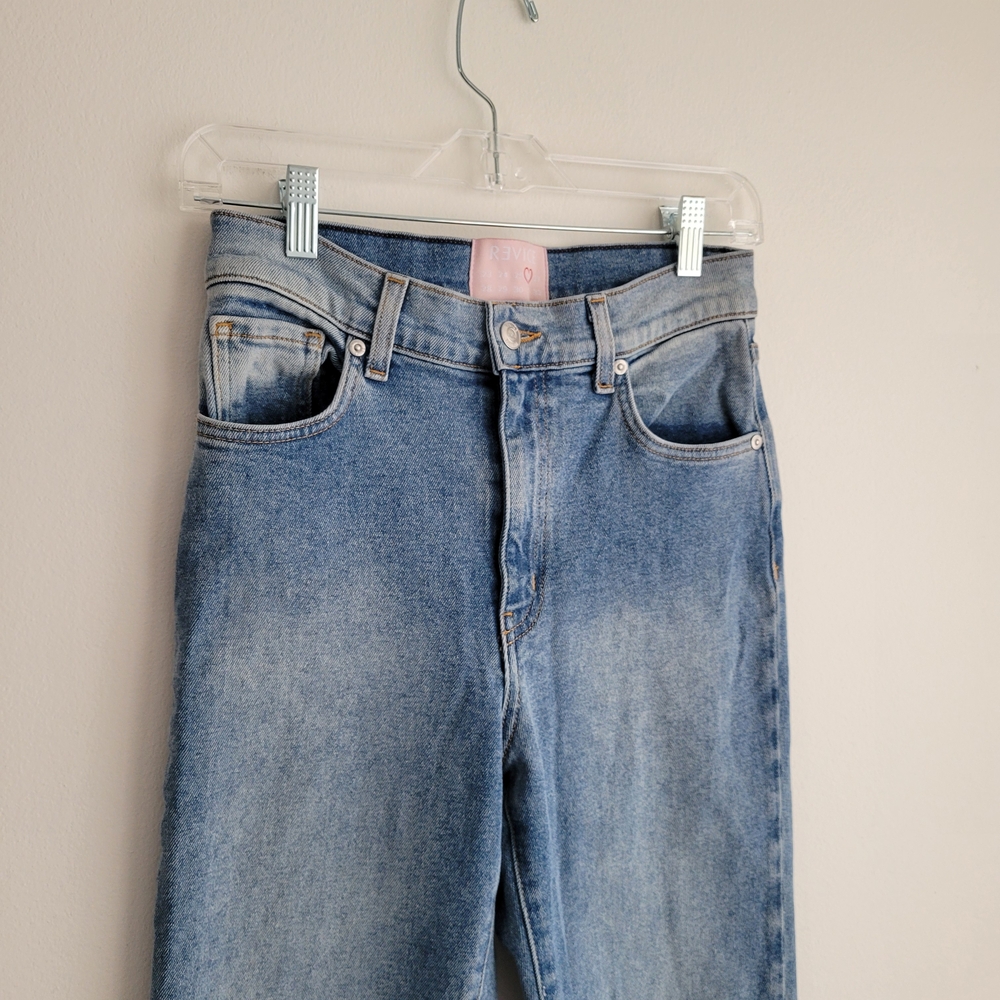 REVICE Classic Light Blue Straight Leg High Waist Rising Star Patch Jeans - Picture 4 of 6